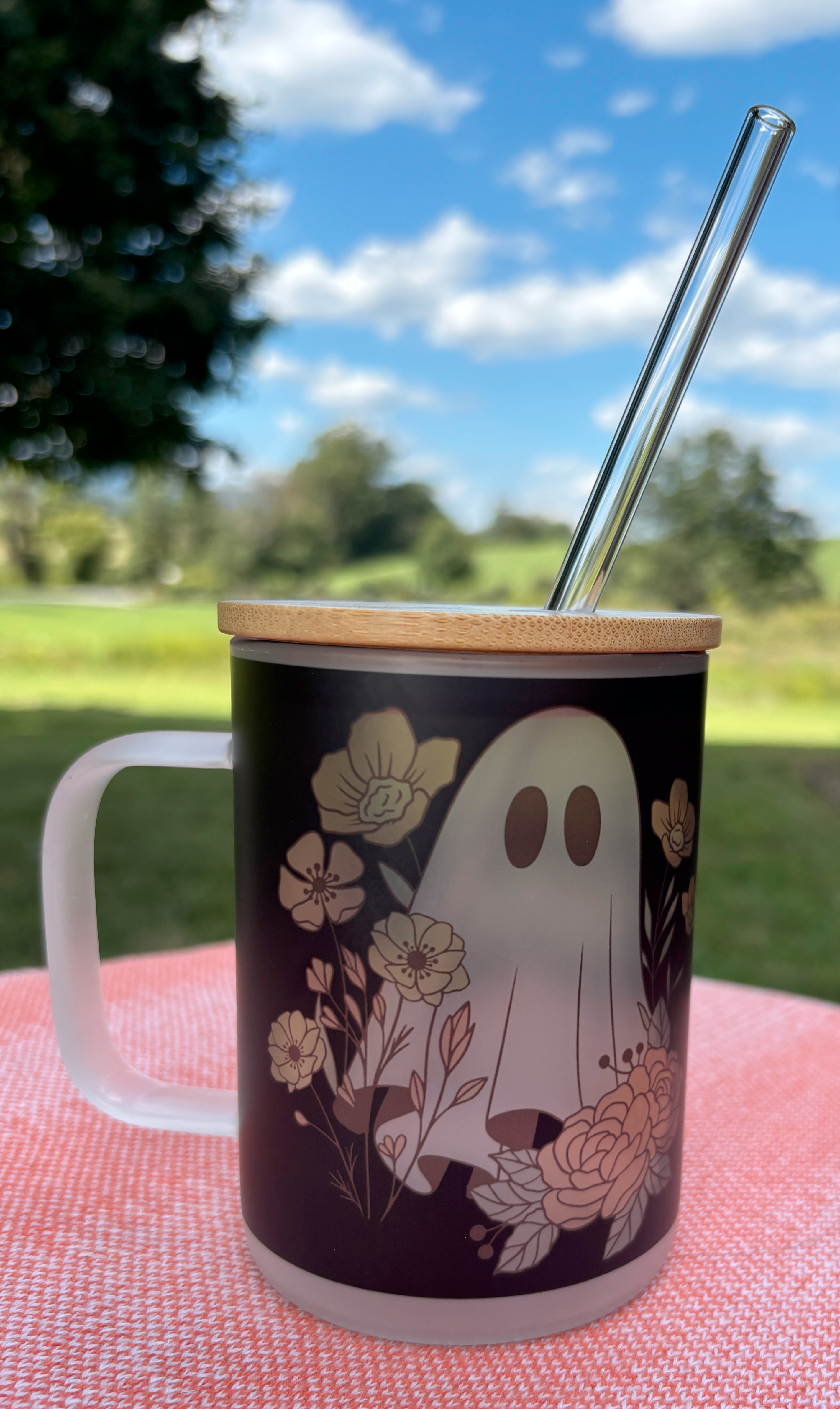 Spooky Mama Glass Can – 16oz with Bamboo Lid & Glass Straw